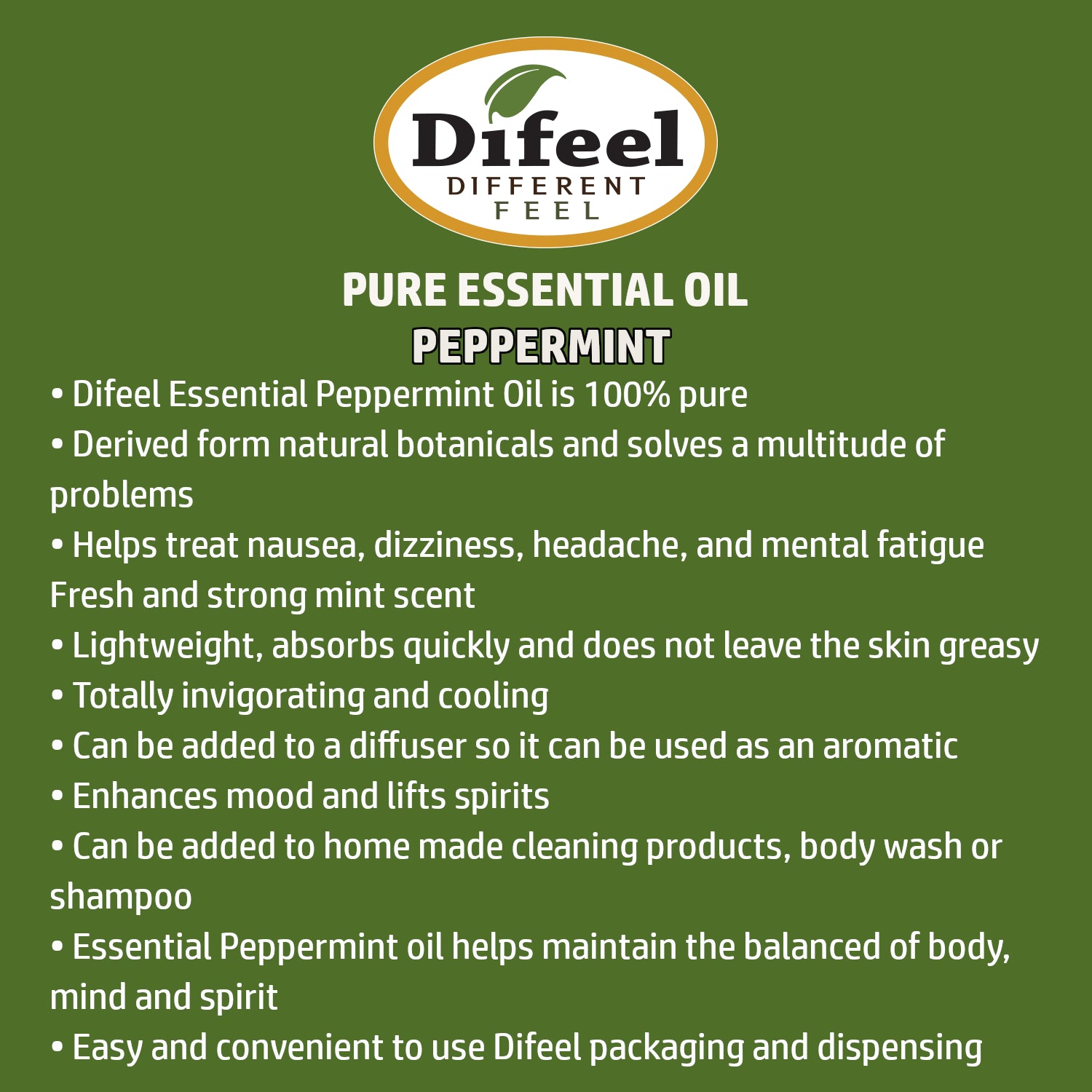 Difeel 100% Pure Essential Oil - Peppermint Oil 1 oz.