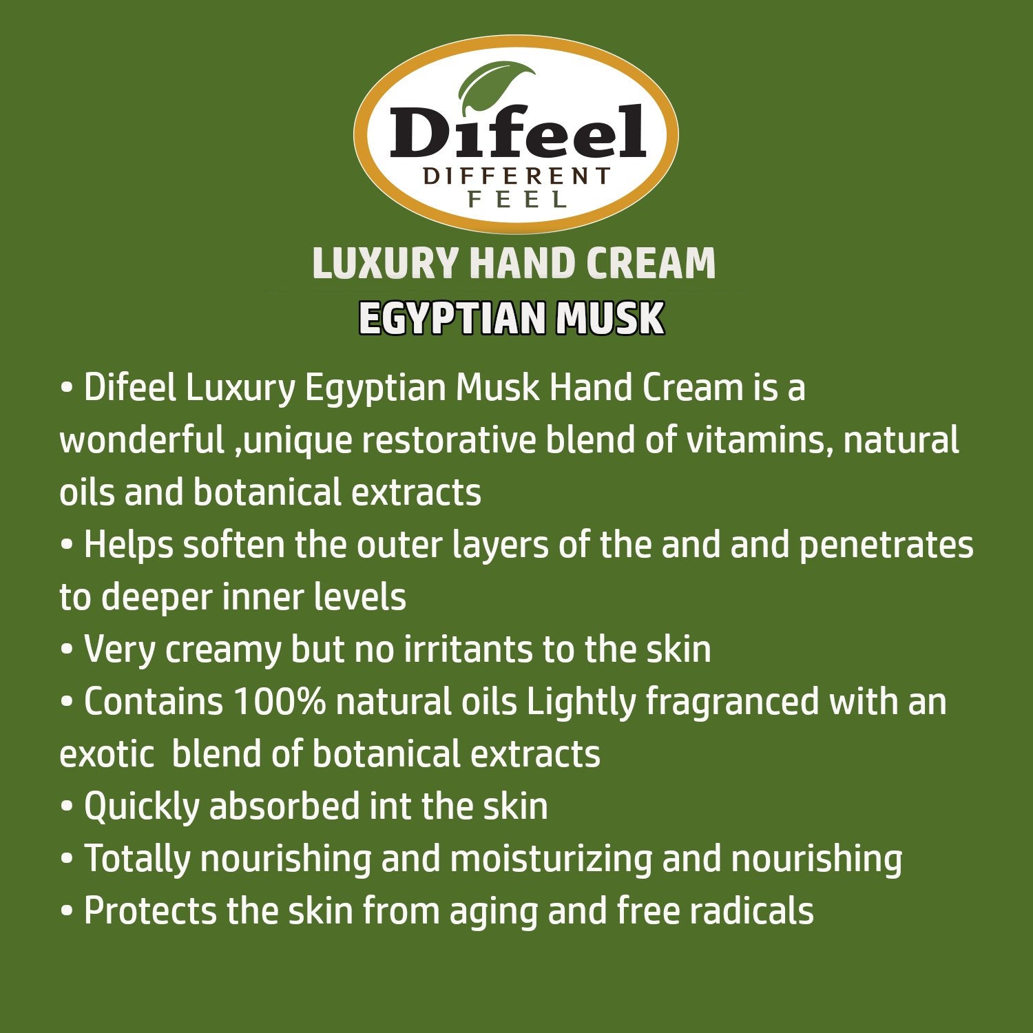 Difeel Luxury Moisturizing Hand Cream - Egyptian Musk 1.4 oz. (PACK OF 2)