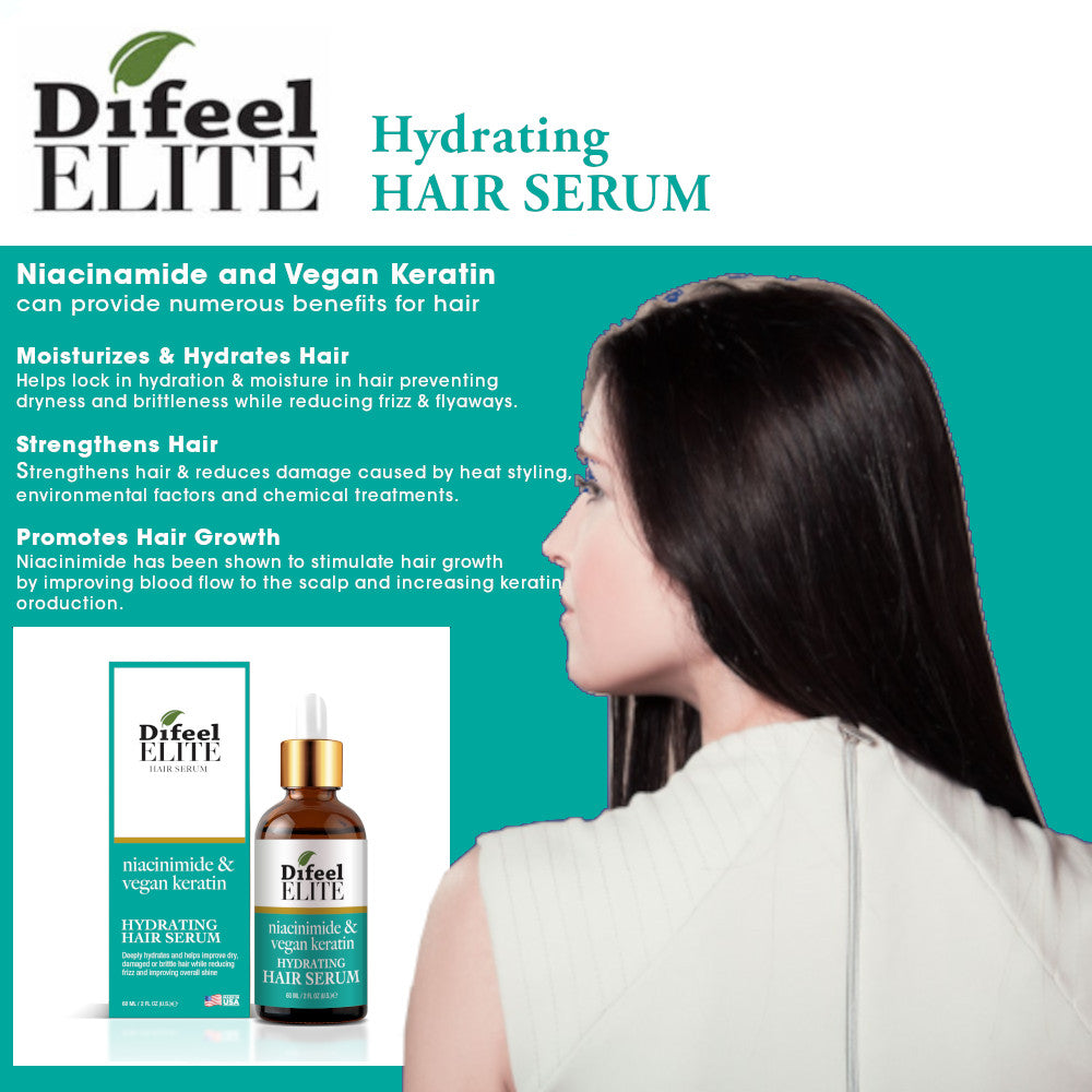 Difeel Elite Niacinamide + Vegan Keratin Hydrating Hair Serum 2 oz.