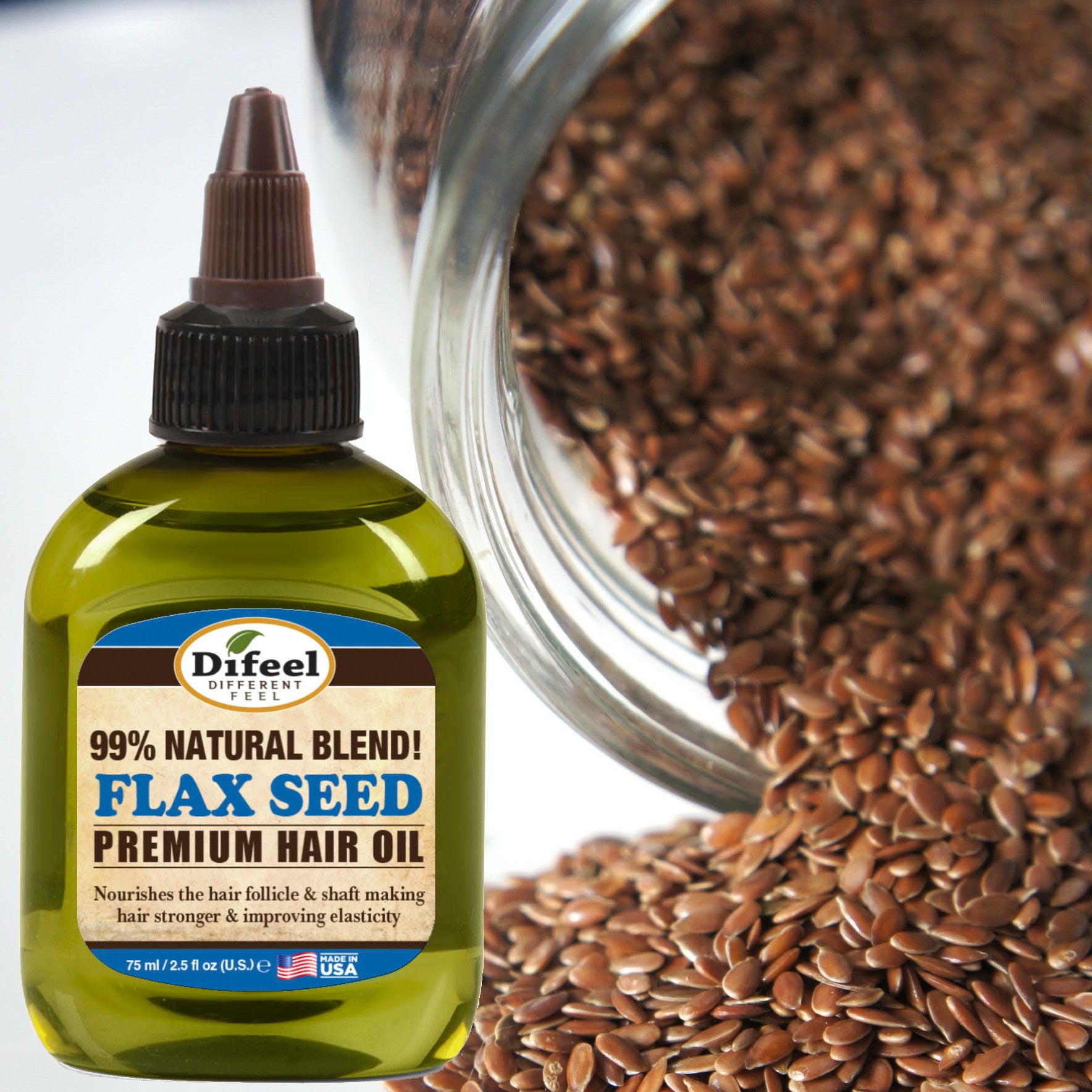 Difeel Premium Natural Hair Oil - Flax Seed Hair Oil 2.5 oz.