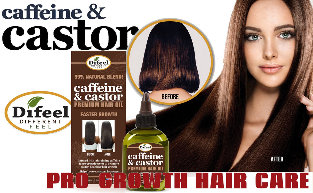 Difeel Caffeine & Castor Premium Hair Oil 7.1 Ounce - Deluxe 2-PC Gift Set