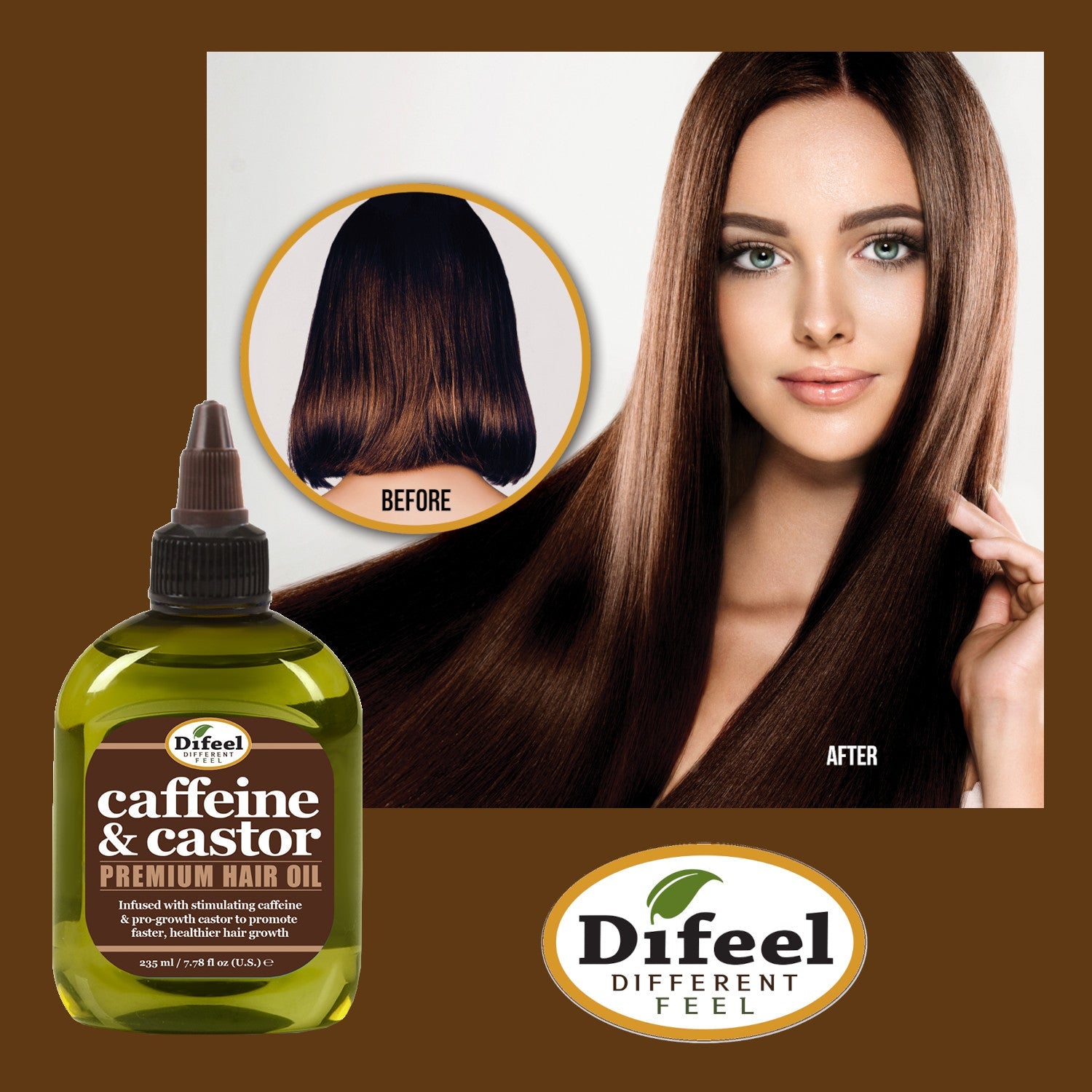 Difeel Caffeine & Castor Premium Hair Oil 7.1 Ounce - Deluxe 2-PC Gift Set