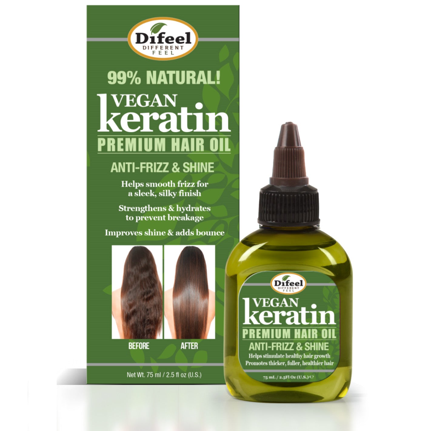 Difeel Vegan Keratin Premium Hair Oil - Anti Frizz & Shine 2.5 oz.