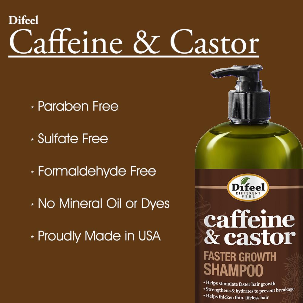 Difeel 3-PC Caffeine & Castor Shampoo, Conditioner & Hair Oil for Faster Hair Growth - with 33.8 oz. Shampoo, 33.8 oz. Conditioner & 7.78 oz. Hair Oil