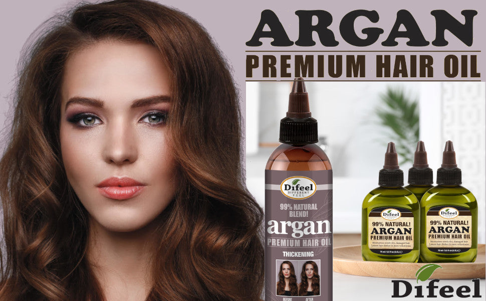 Difeel 99% Premium Natural Hair Oil Blend- Thickening with Argan Oil 8 oz.