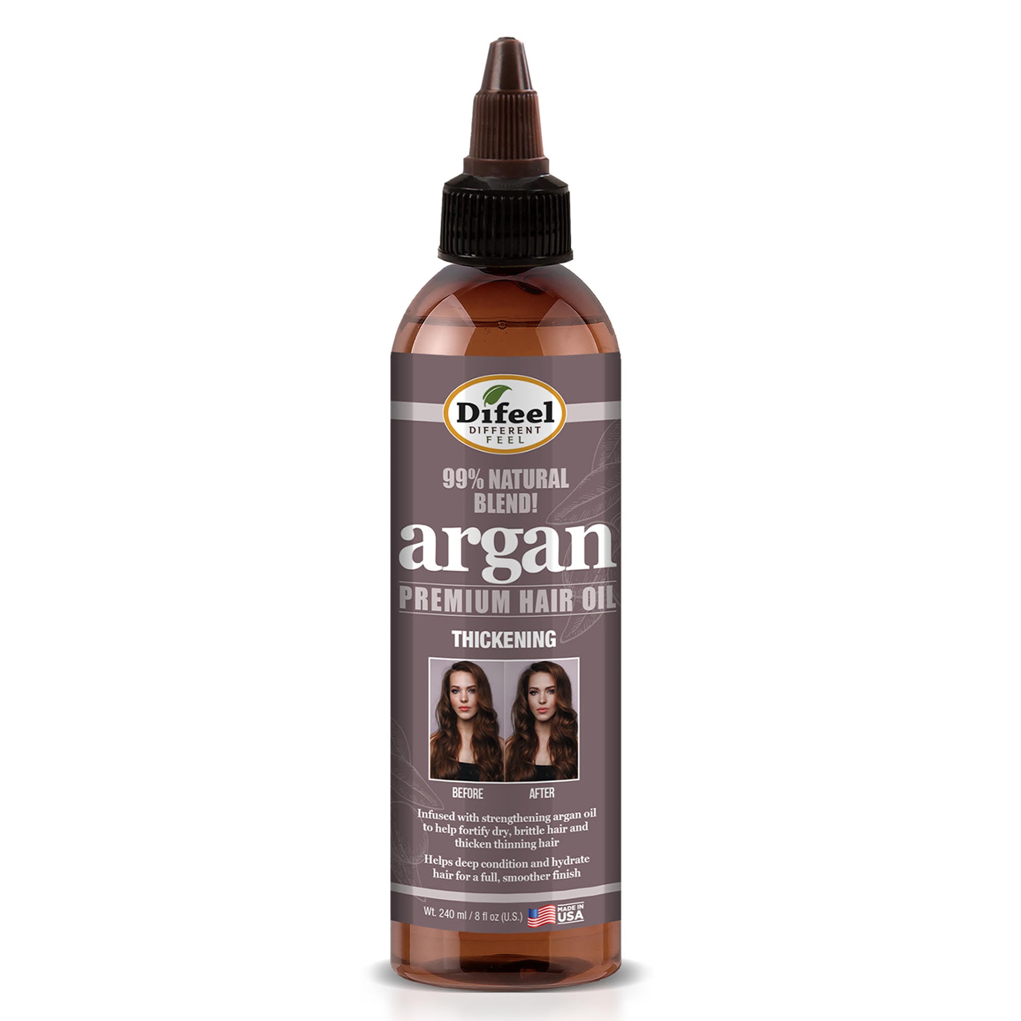 Difeel 99% Premium Natural Hair Oil Blend- Thickening with Argan Oil 8 oz.