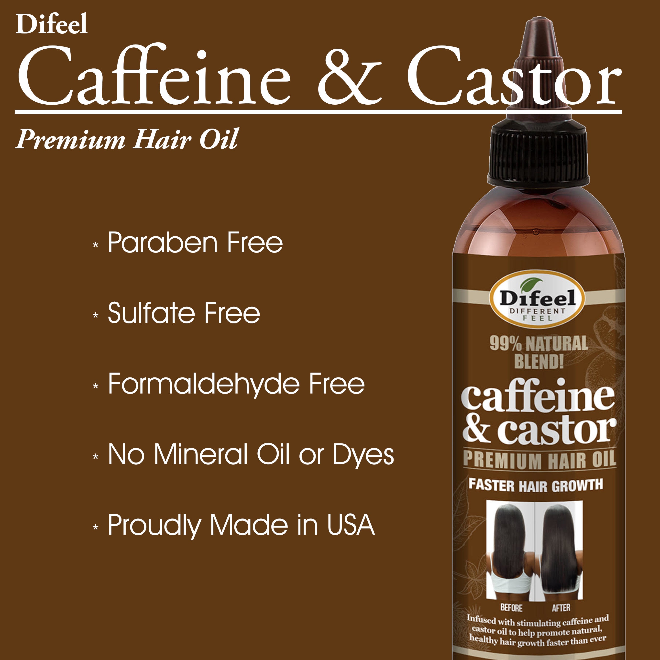 Difeel 99% Premium Natural Hair Oil Blend- Caffeine & Castor Faster Hair Growth Hair Oil 8 oz.