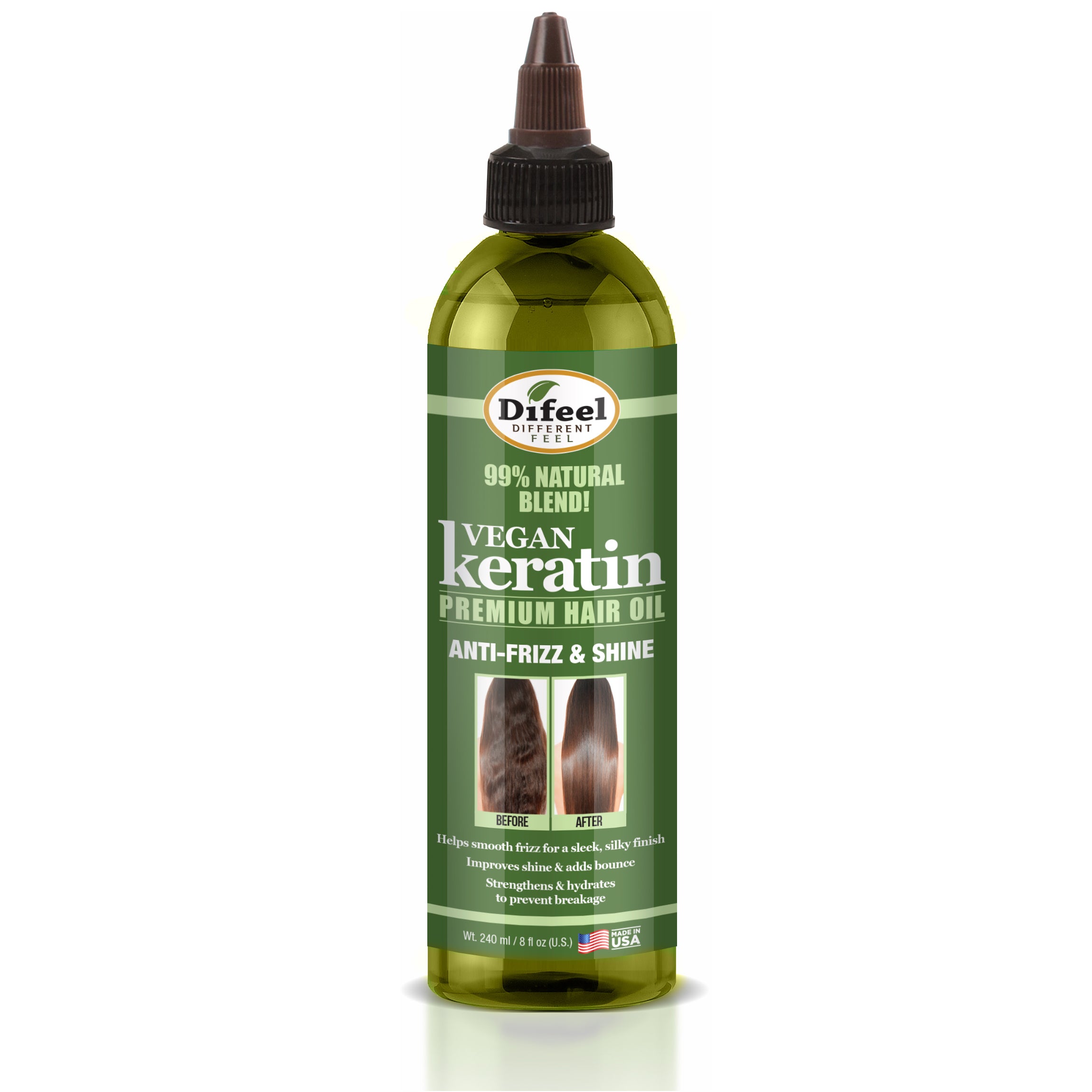 Difeel Vegan Keratin Premium Hair Oil - Anti Frizz & Shine 8 oz.