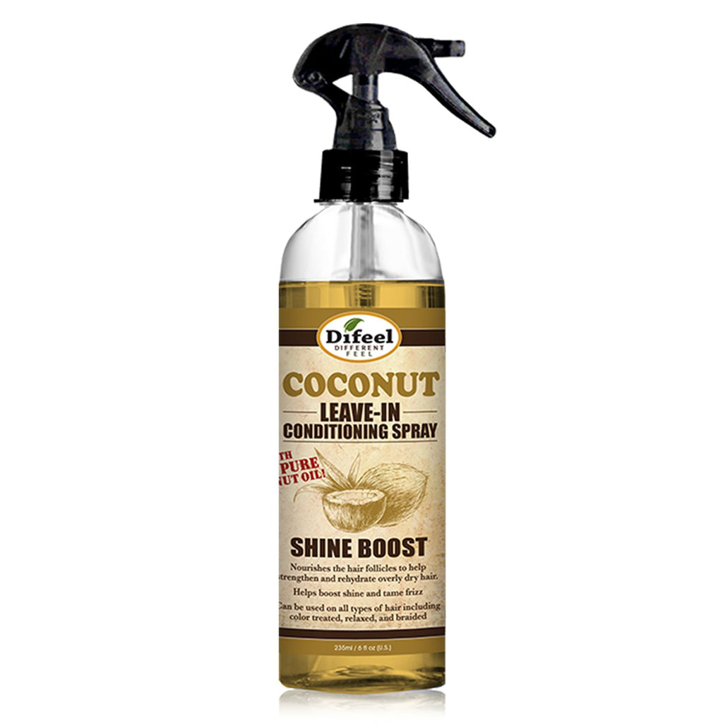 Difeel Shine Boost Leave in Conditioning Spray with 100% Pure Coconut Oil 6 oz. (PACK OF 2)