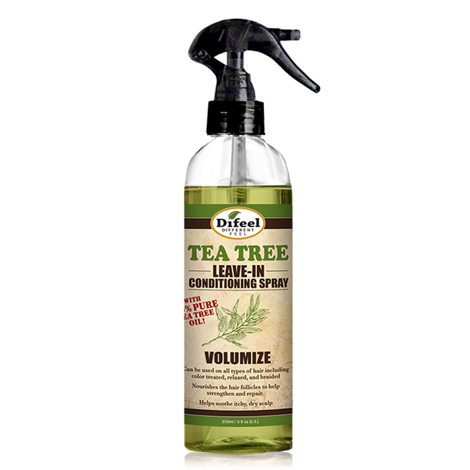 Difeel Volumize Leave in Conditioning Spray with 100% Pure Tea Tree Oil 6 oz. (PACK OF 2)