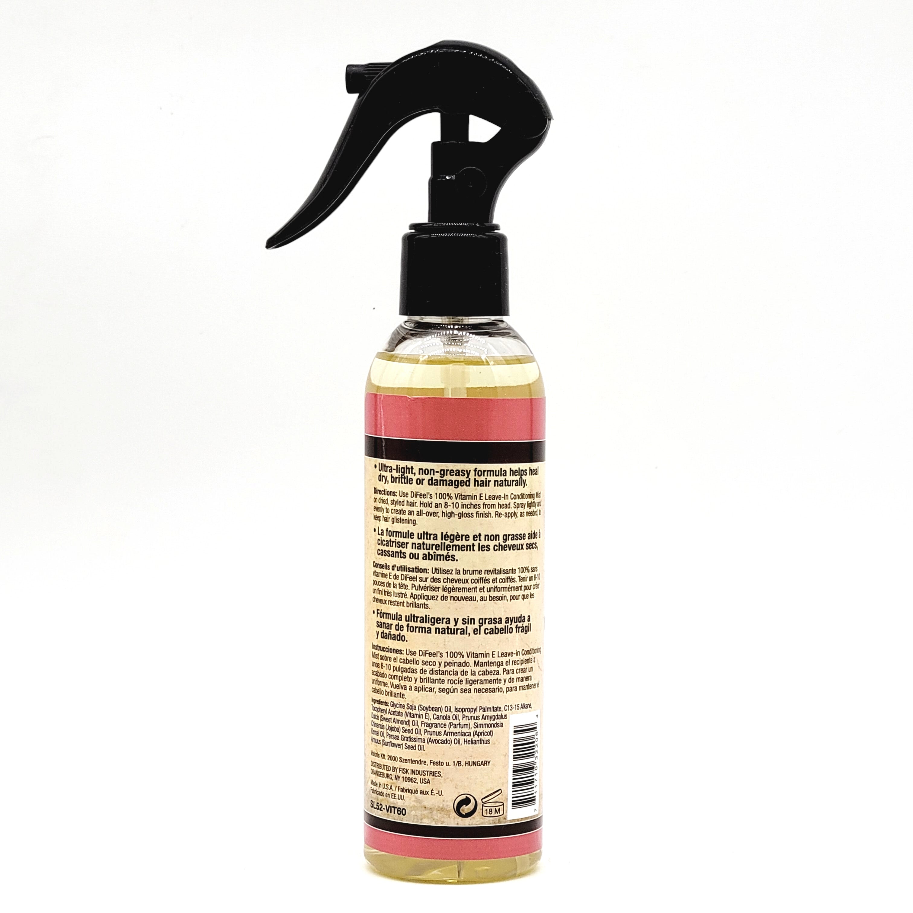 Difeel Anti-Frizz Leave in Conditioning Spray with 100% Pure Vitamin E Oil 6 oz.