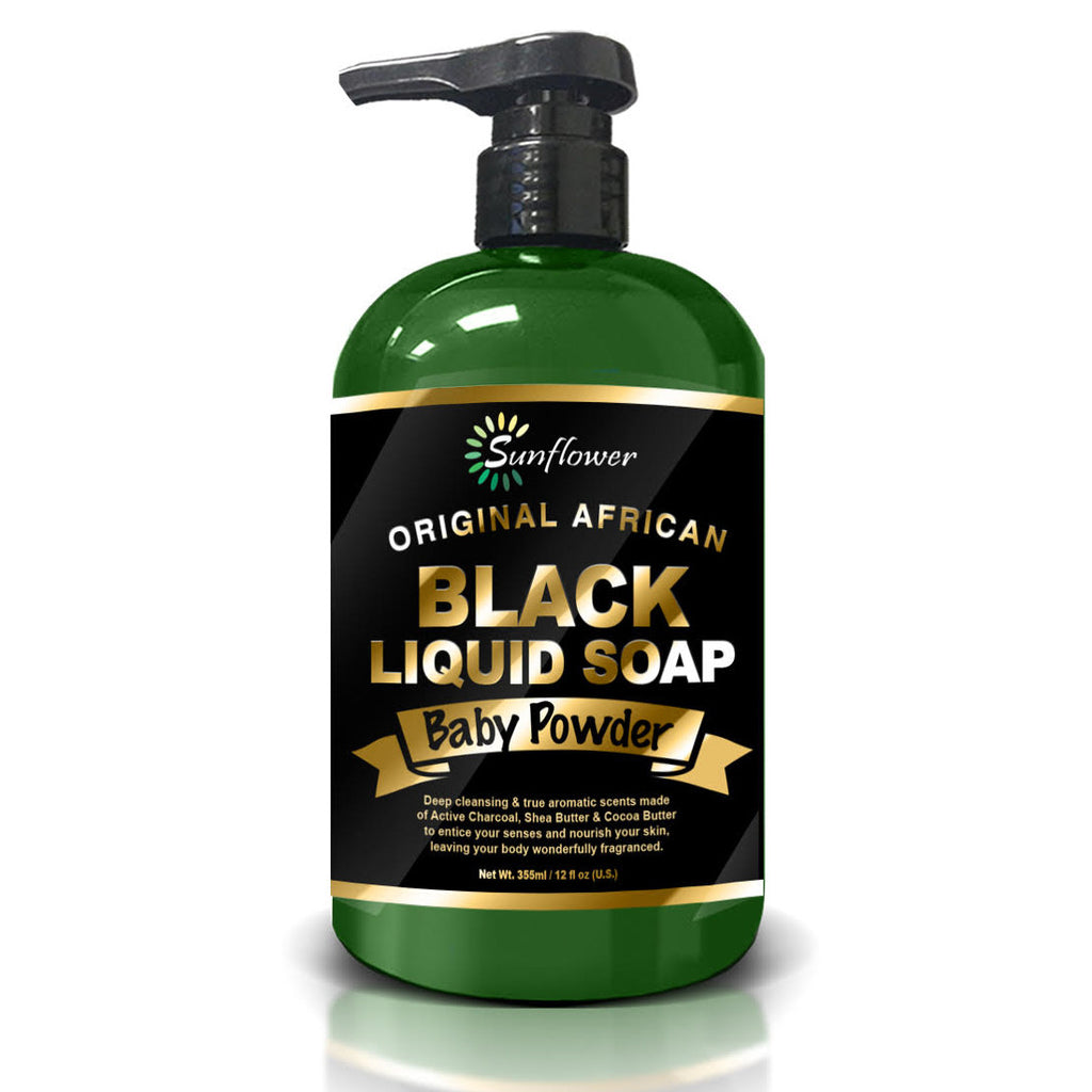 Difeel Liquid African Black Soap - Baby Powder 12 oz.