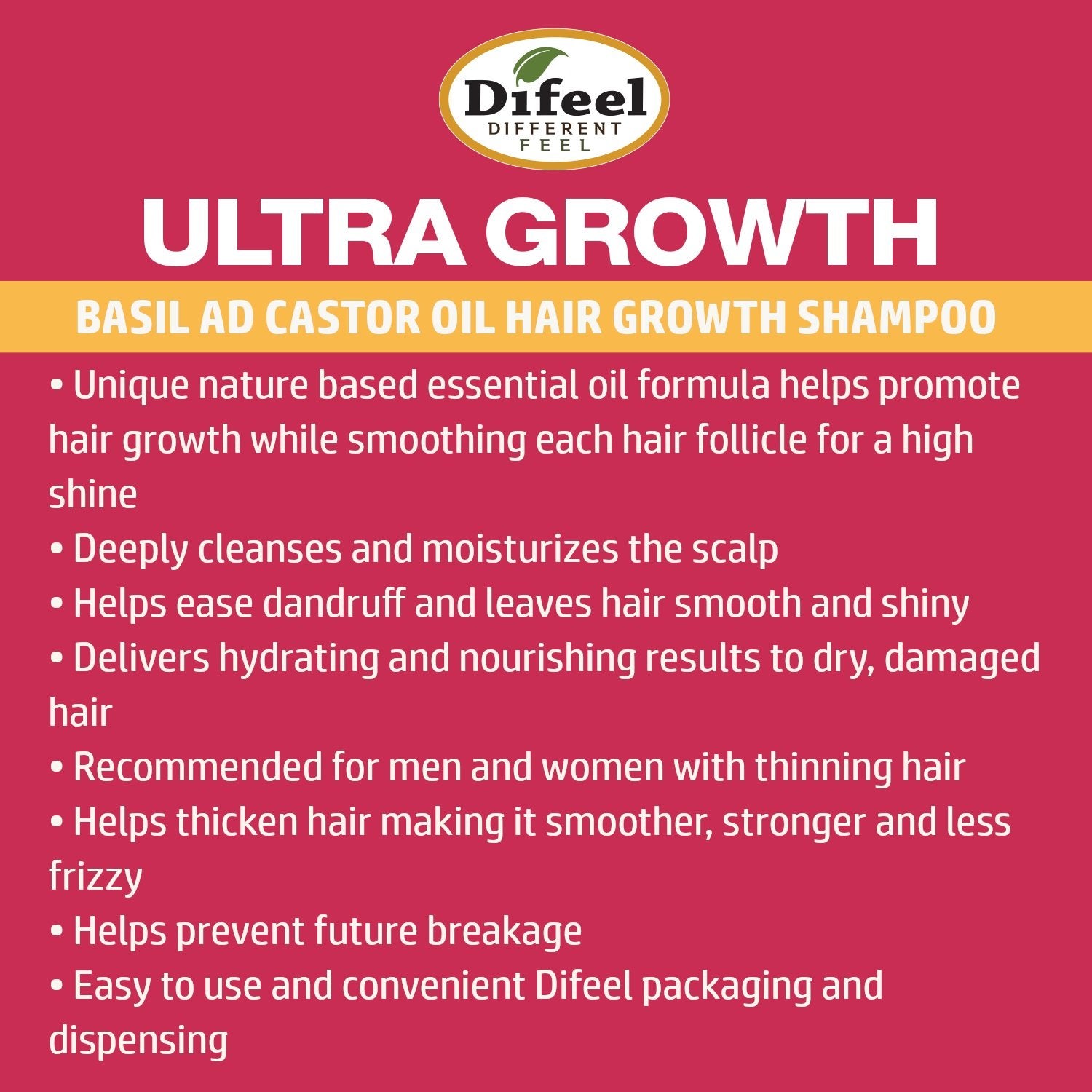 Difeel Ultra Growth Basil & Castor Oil Pro Growth Shampoo 12 oz. (Pack of 2)