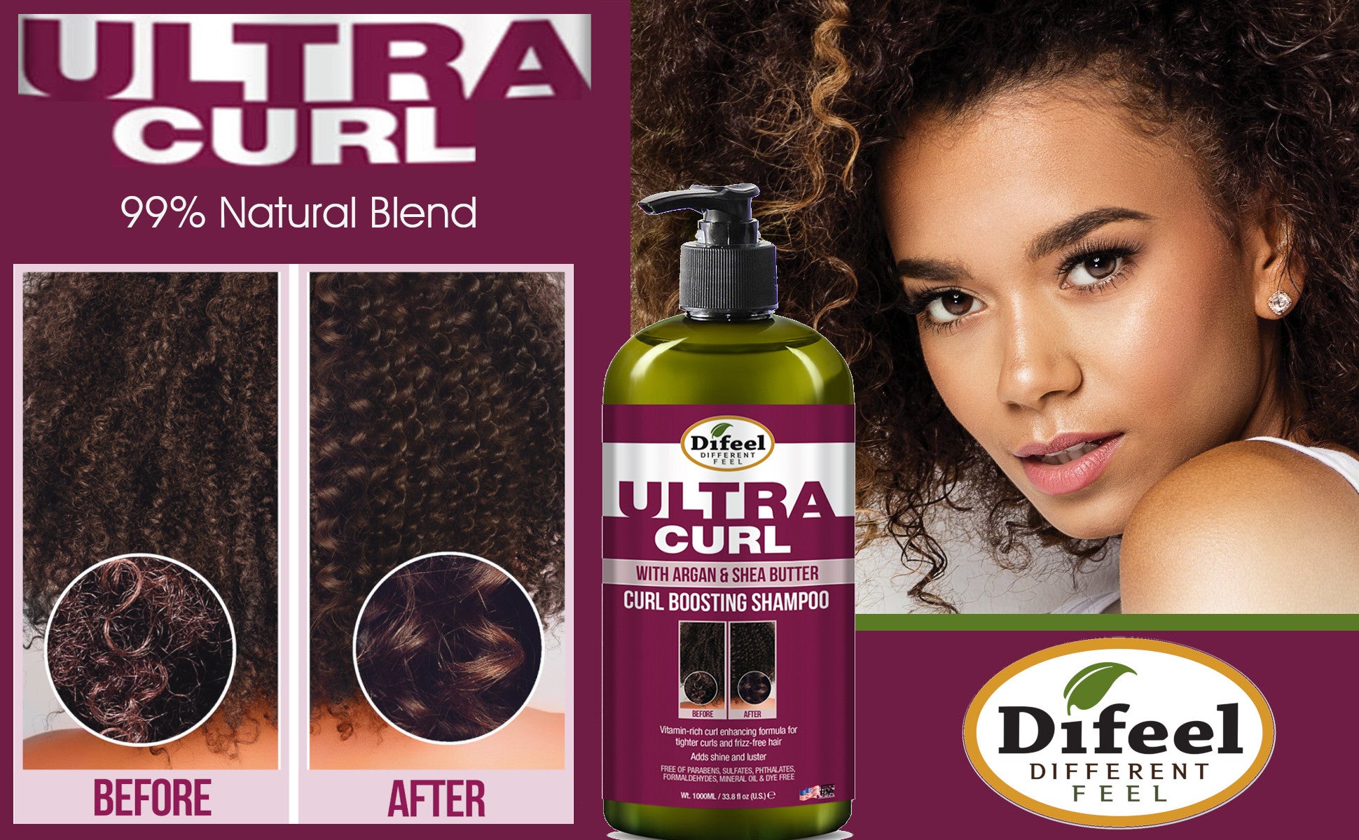 Difeel Ultra Curl with Argan & Shea Butter - Curl Boosting Shampoo 33.8 oz.