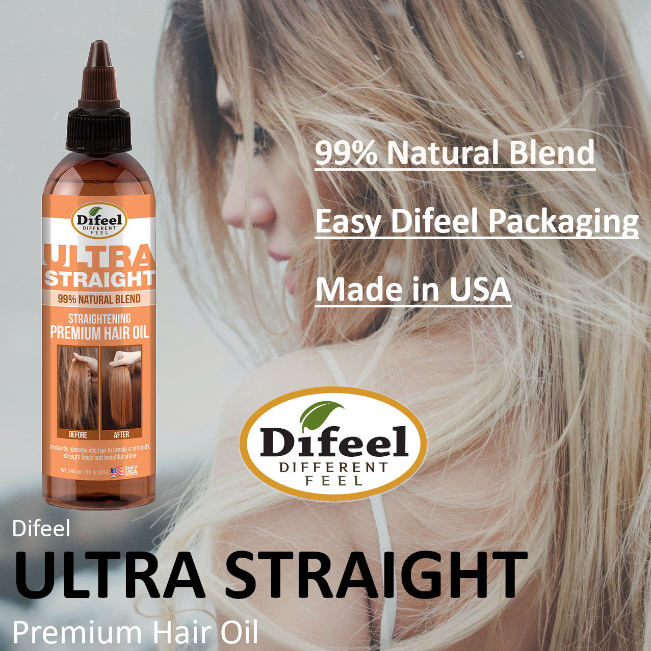 Difeel 99% Natural Premium Ultra Straight Hair Oil 8 oz