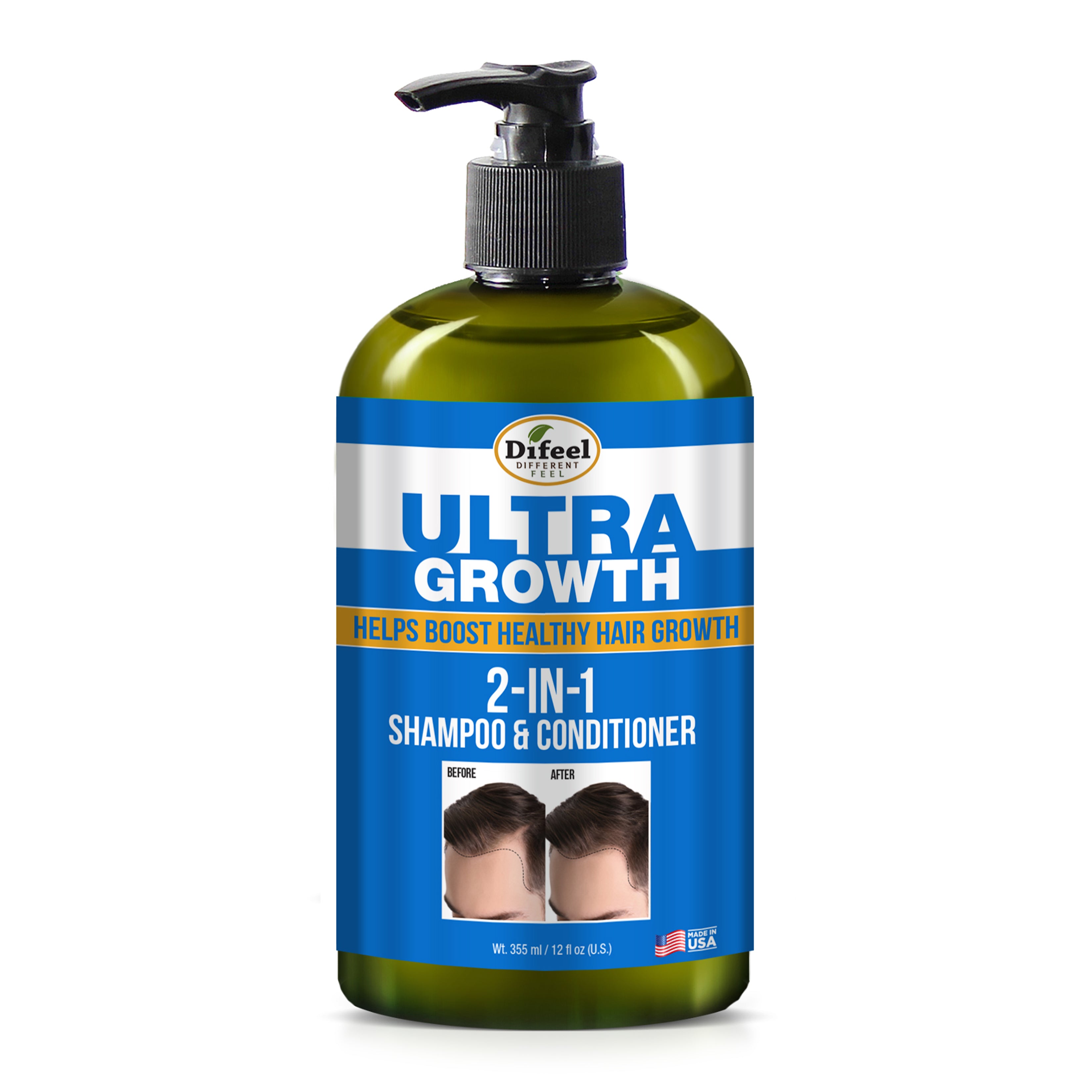 Difeel Mens Ultra Growth 3-PC Hair Growth Shampoo, Condition & Treatment Set - Includes 12 oz.  2-in-1 Shampoo, 8oz Hair Oil & 2.5oz Hair Oil