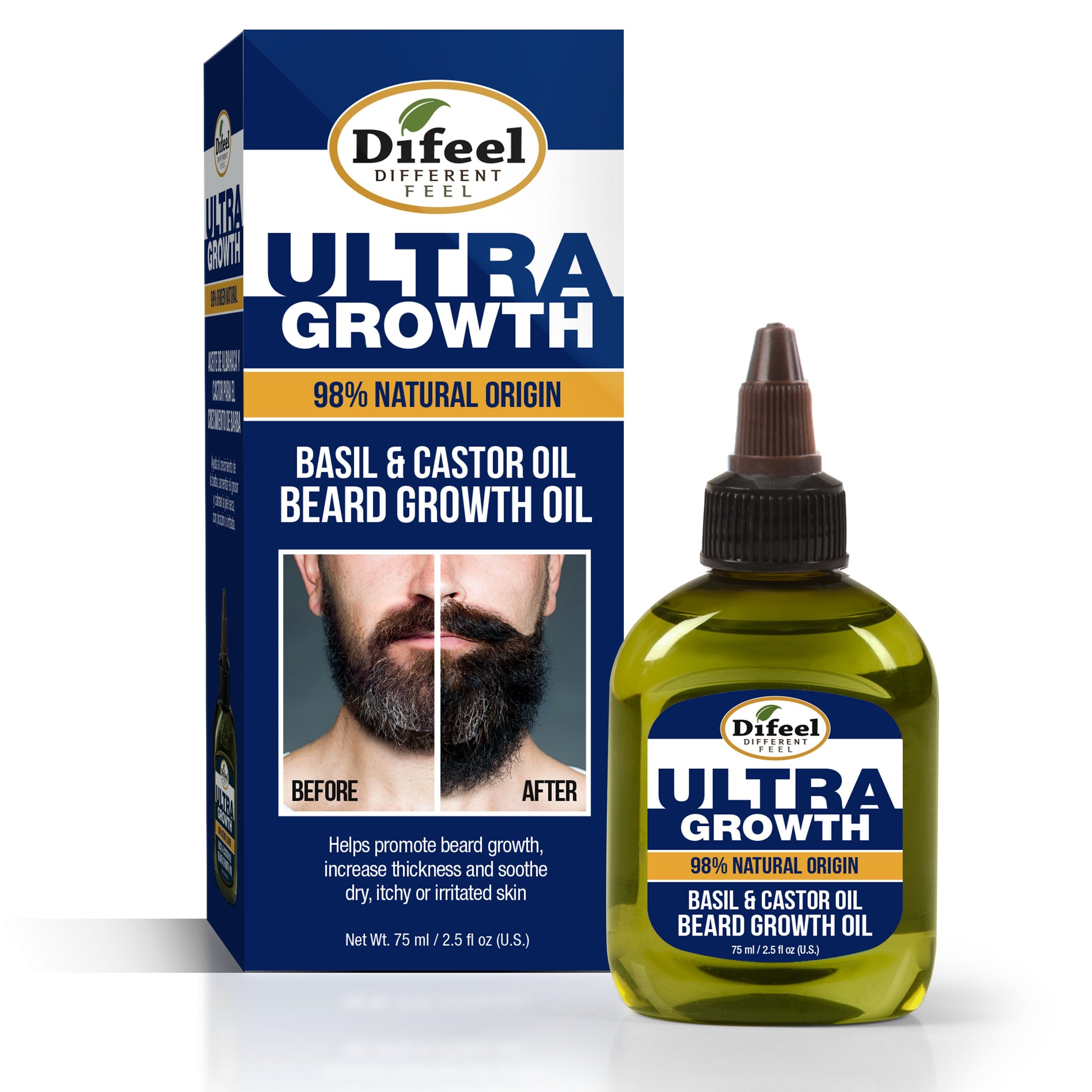 Difeel MENS Ultra Growth Basil and Castor Beard Oil 2.5 oz. (PACK OF 2)