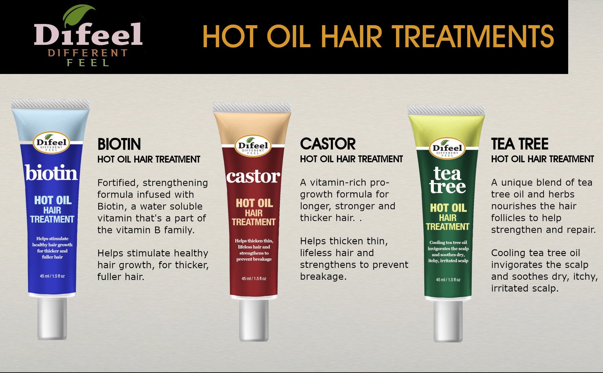 Difeel Hot Oil Hair Treatment with Tea Tree Oil 1.5 oz.