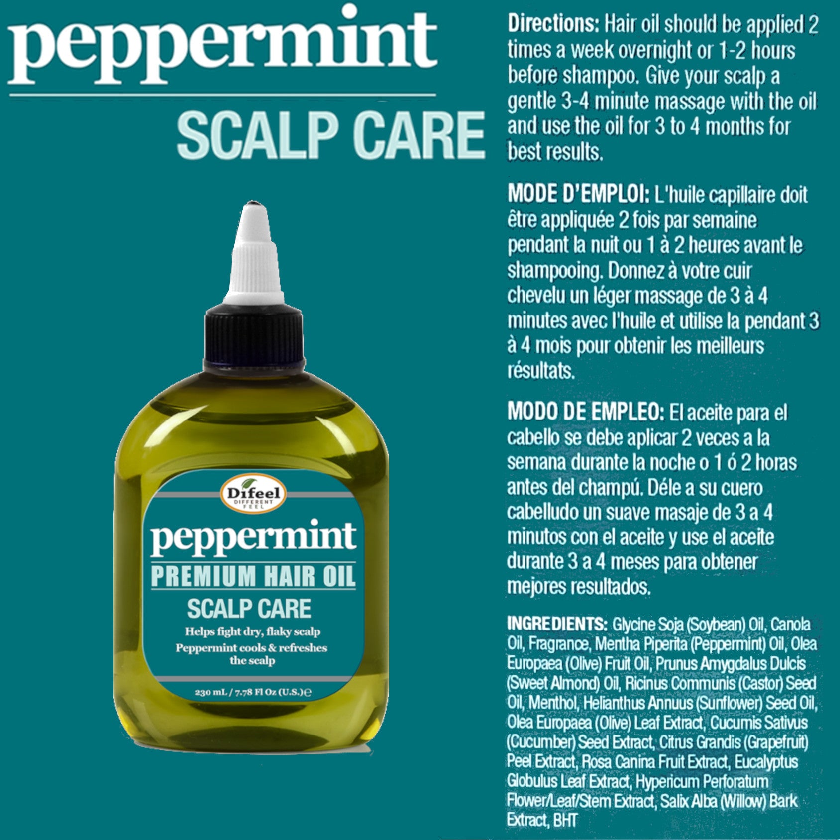 Difeel Peppermint Scalp Care Hair Oil 7.1 oz. (PACK OF 4)