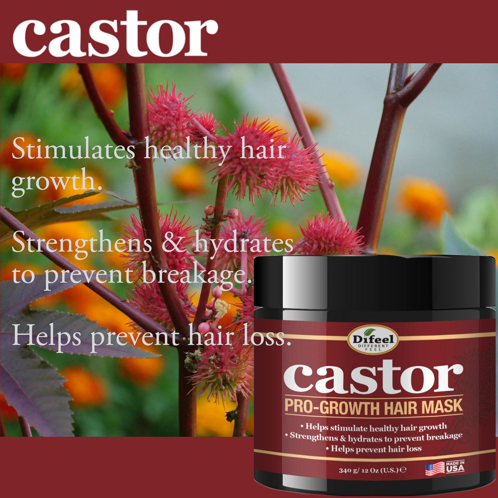 Difeel Castor Pro-Growth Hair Care Gift Set: Castor Shampoo 12 oz, Conditioner 12 oz., Hair Mask 12 oz. & Hair Oil 2.5 oz.