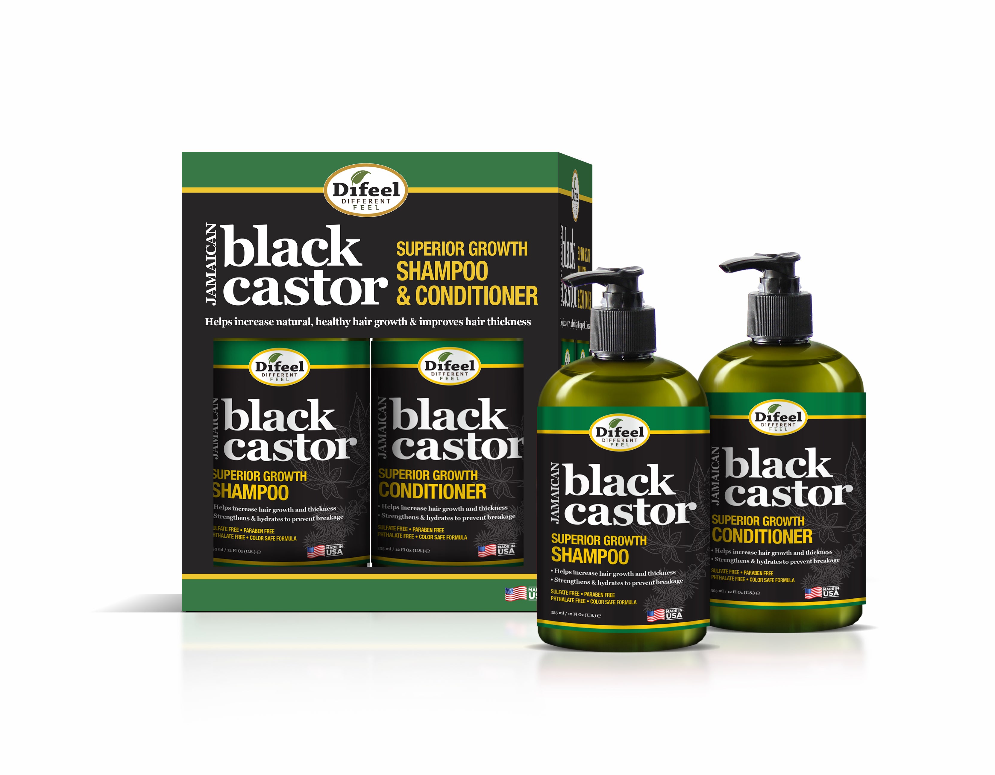 Difeel Superior Growth Jamaican Black Castor Shampoo & Conditioner 12 oz. Gift Set 2-PC Boxed Set