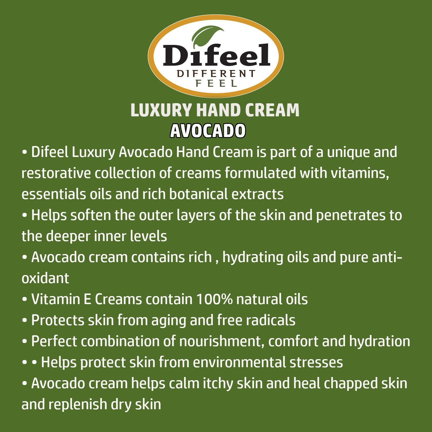 Difeel Luxury Moisturizing Hand Cream - Avocado Oil 1.4 oz. (PACK OF 2)