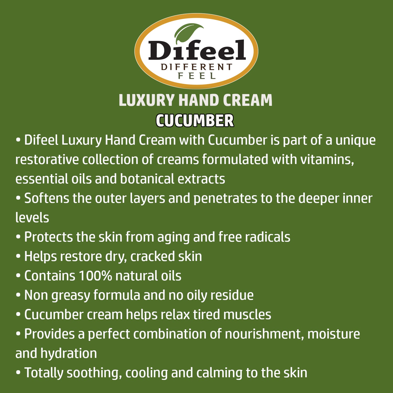 Difeel Luxury Moisturizing Hand Cream - Cucumber Melon 1.4 oz.