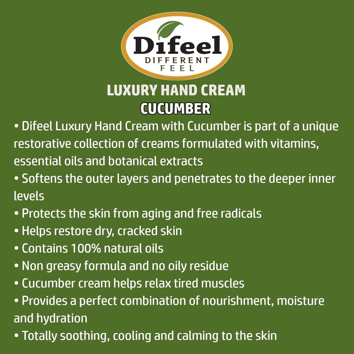 Difeel Luxury Moisturizing Hand Cream - Cucumber Melon 1.4 oz. (PACK OF 2)