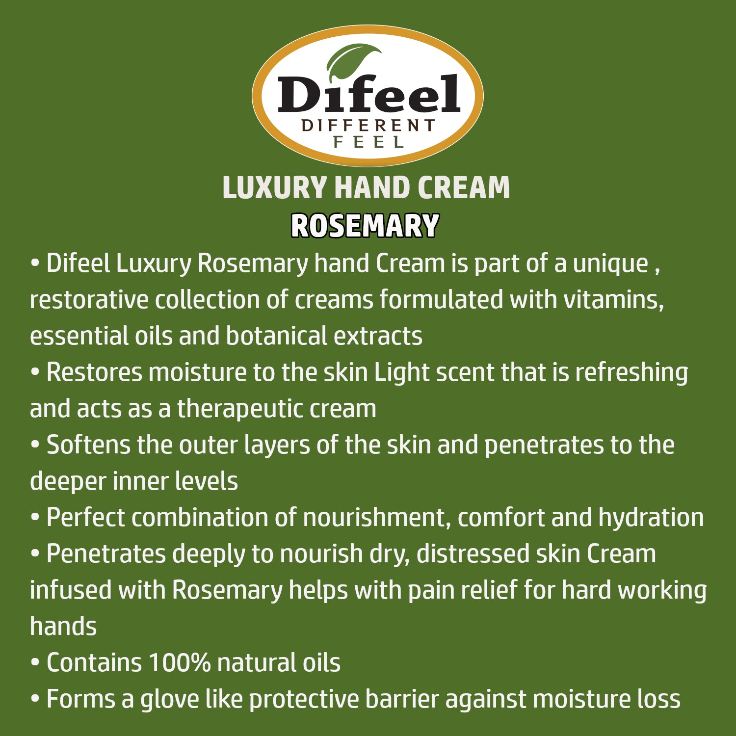 Difeel Luxury Moisturizing Hand Cream - Rosemary 1.4 oz.