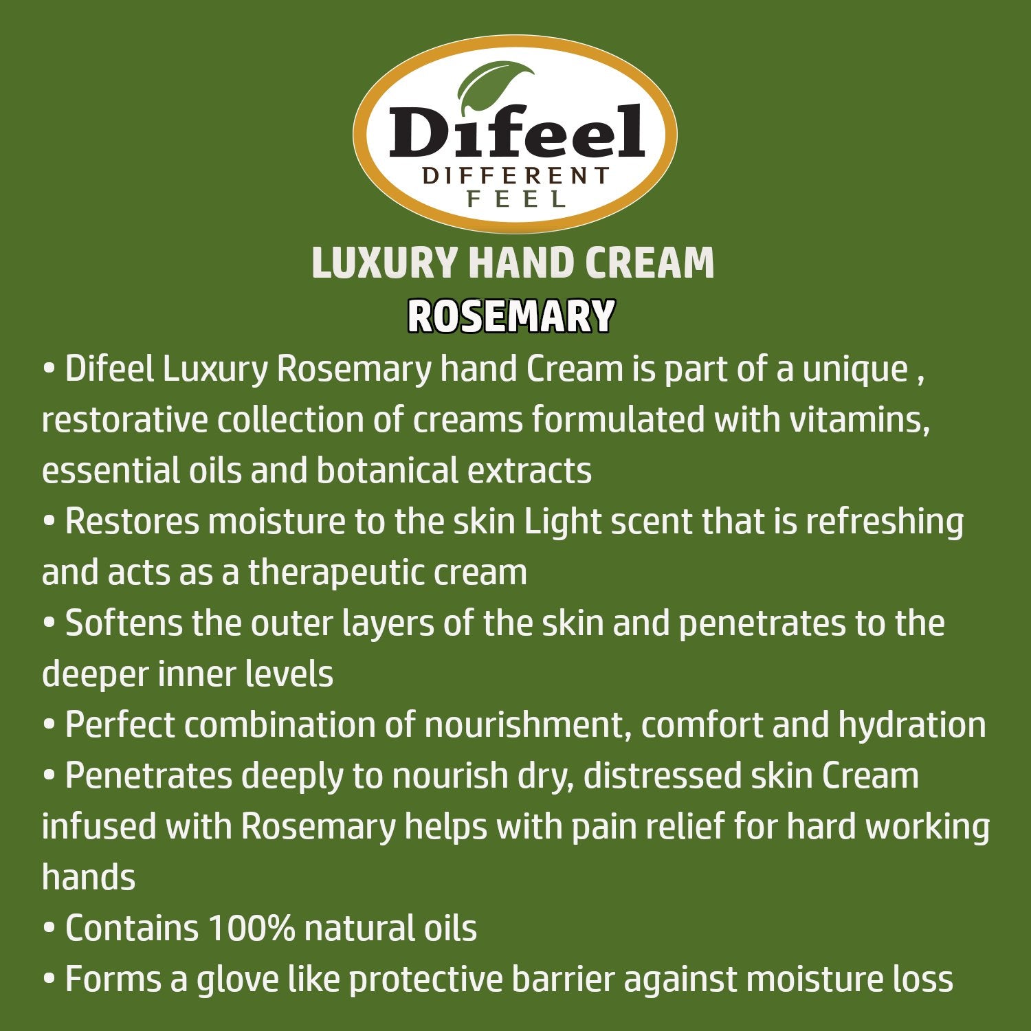 Difeel Luxury Moisturizing Hand Cream - Rosemary 1.4 oz. (PACK OF 2)