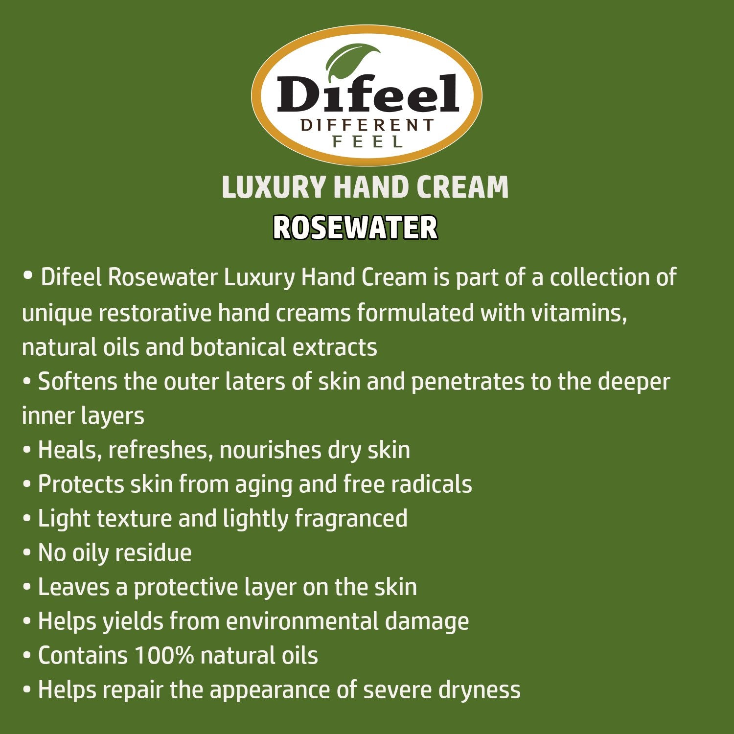 Difeel Luxury Moisturizing Hand Cream - Rosewater 1.4 oz. (PACK OF 2)