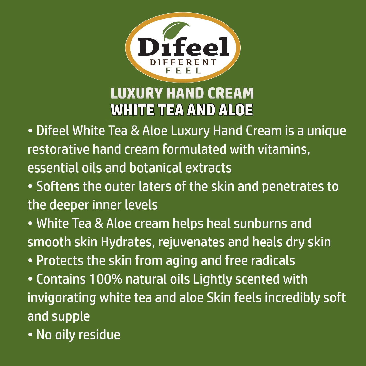 Difeel Luxury Moisturizing Hand Cream - White Tea & Aloe 1.4 oz.