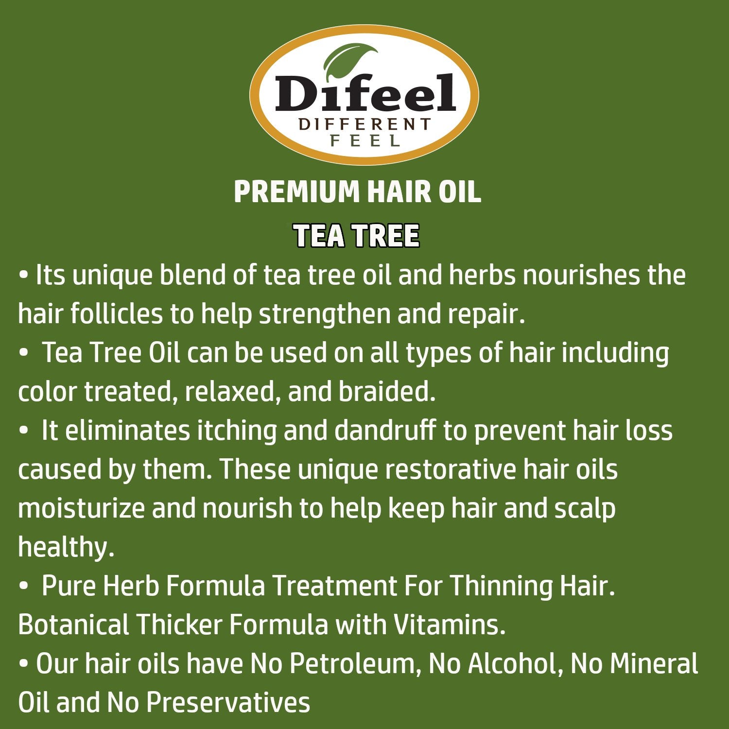 Difeel Premium Natural Hair Oil - Tea Tree Oil 2.5 oz. (PACK OF 2)