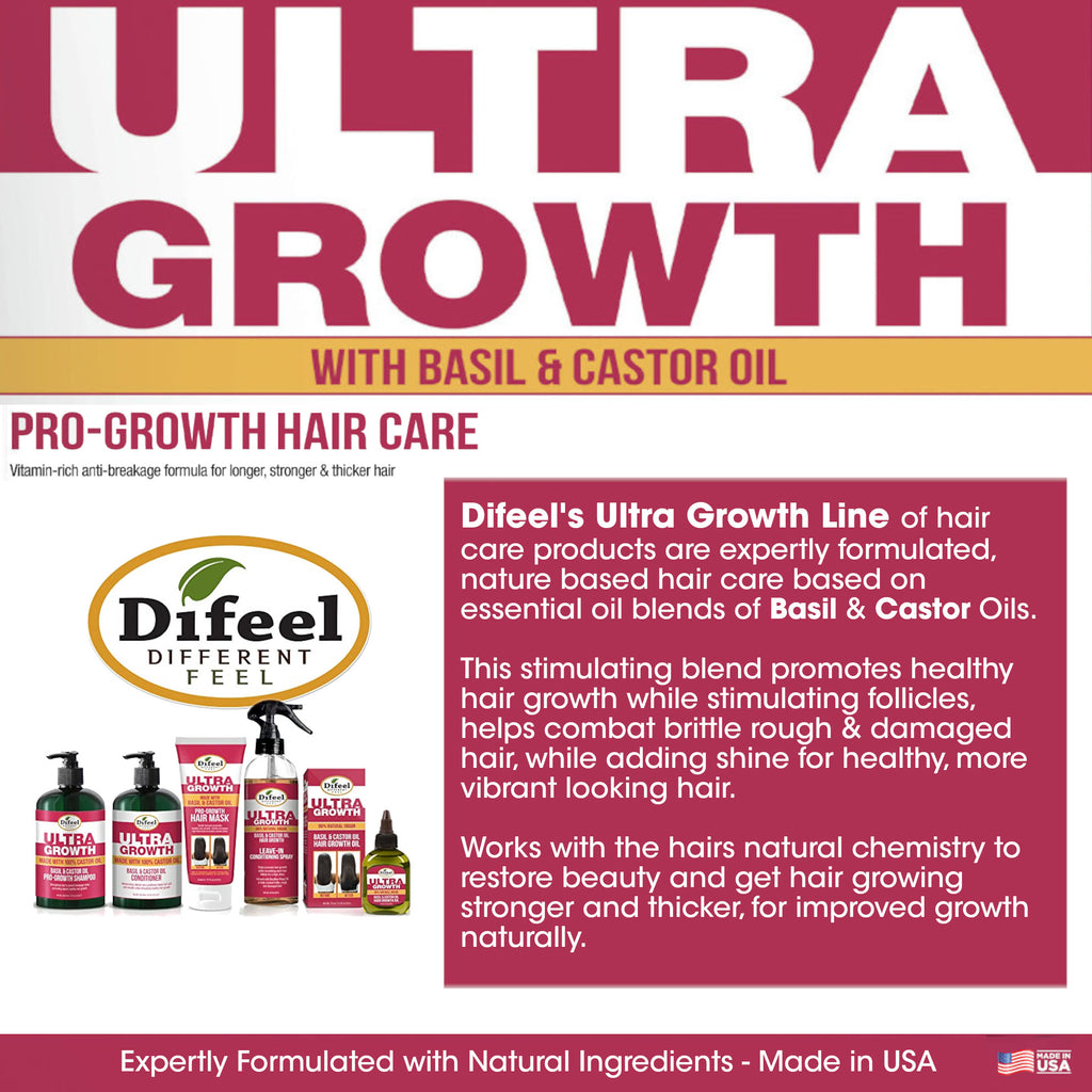 Difeel Ultra Growth Basil & Castor Hair Oil Leave in Conditioning Spray 8 oz. Larger Bottle