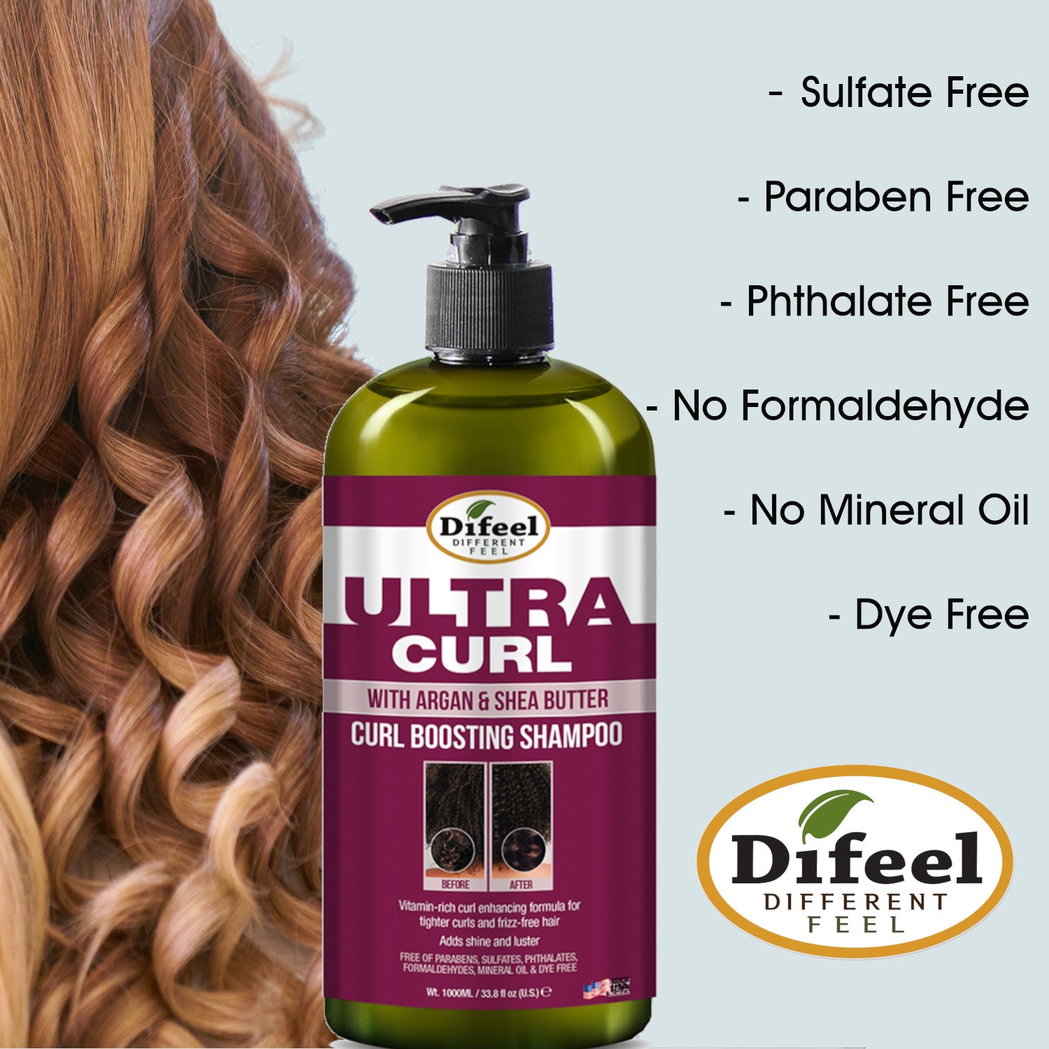 Difeel Ultra Curl with Argan & Shea Butter - Curl Boosting Shampoo 33.8 oz.