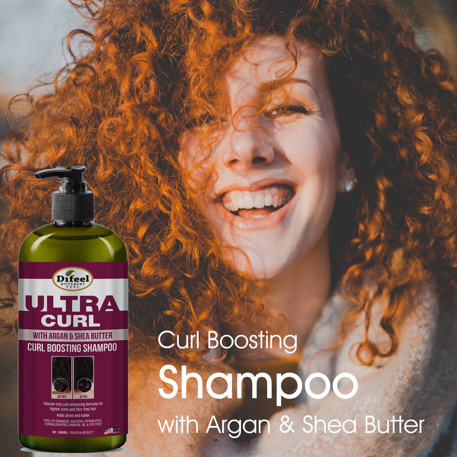 Difeel Ultra Curl with Argan & Shea Butter - Curl Boosting Shampoo 33.8 oz.