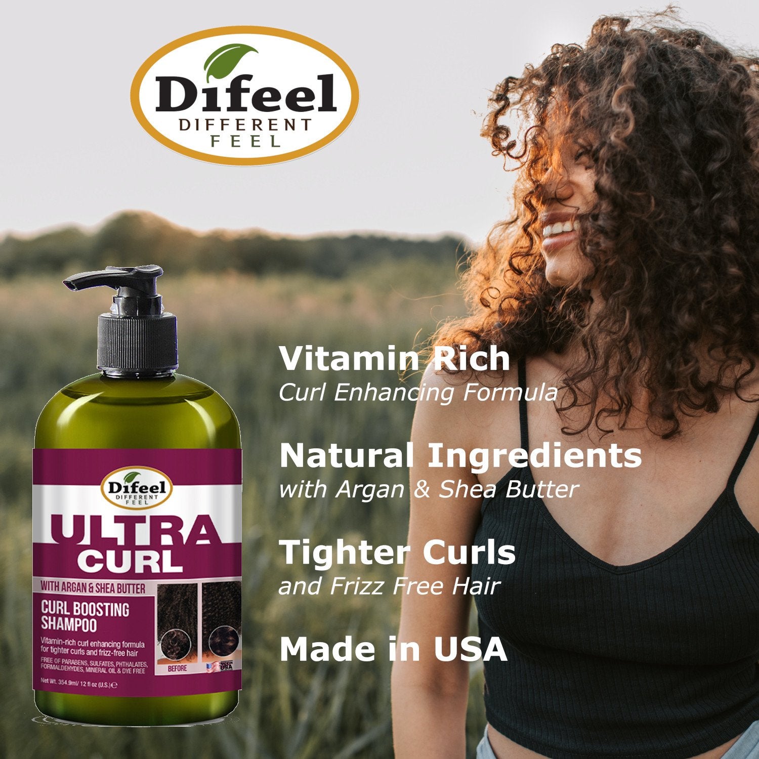 Difeel Ultra Curl 3-PC Curl Enhancing Hair Care Set : Ultra Curl Shampoo 12 oz, Conditioner 12 oz. and Hair Mask 12 oz. Set