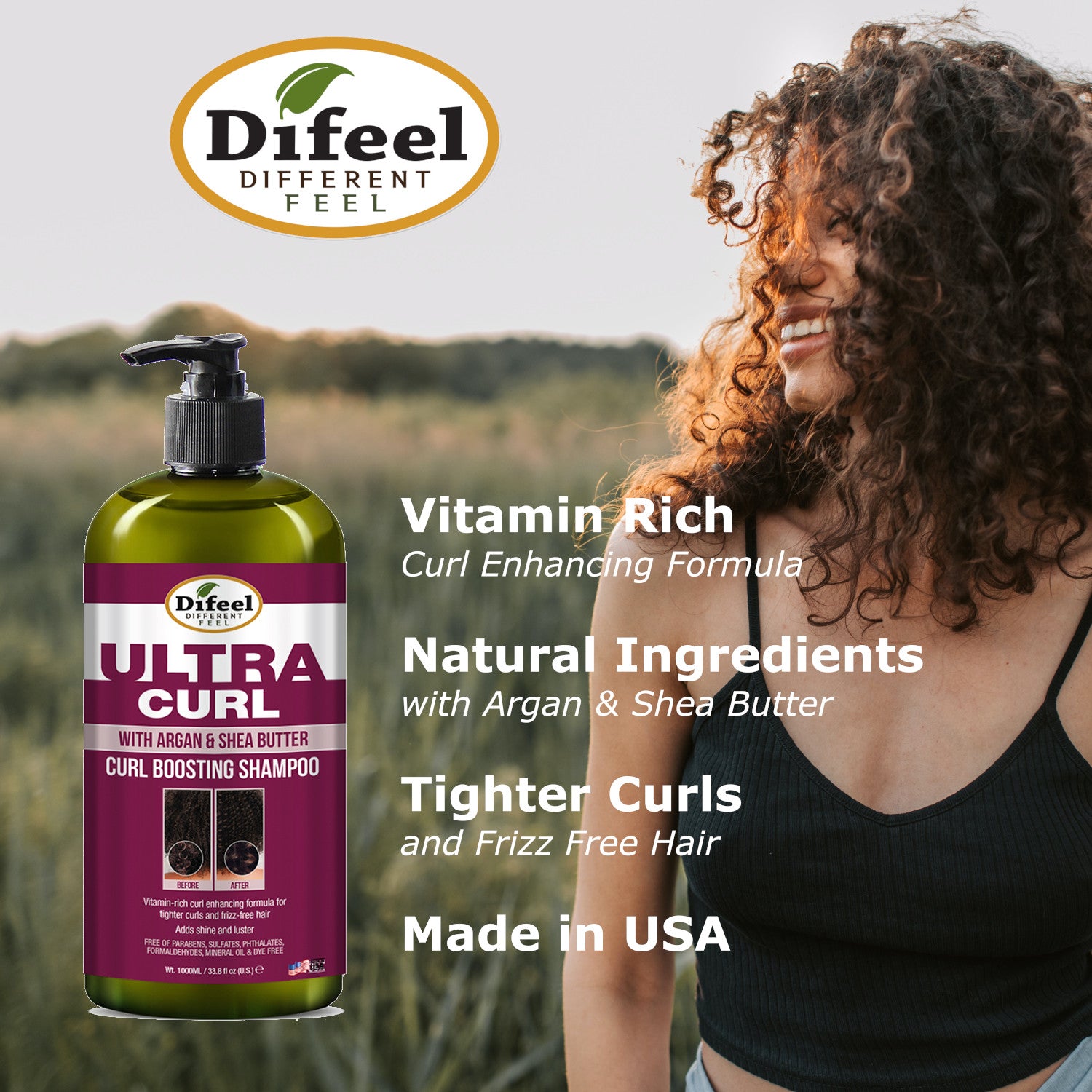 Difeel Ultra Curl with Argan & Shea Butter - Curl Boosting Shampoo 33.8 oz.