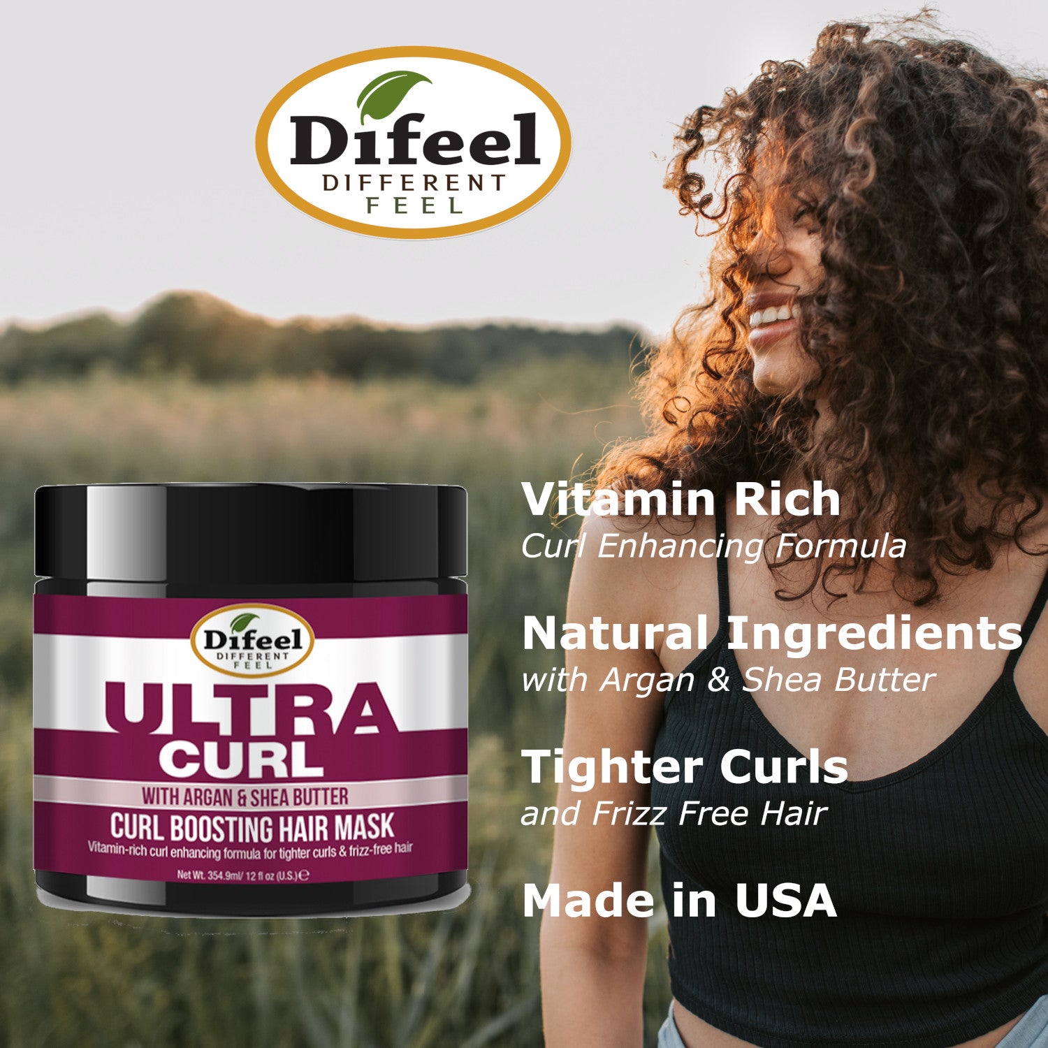 Difeel Ultra Curl with Argan & Shea Butter - Curl Boosting Hair Mask 12 oz.